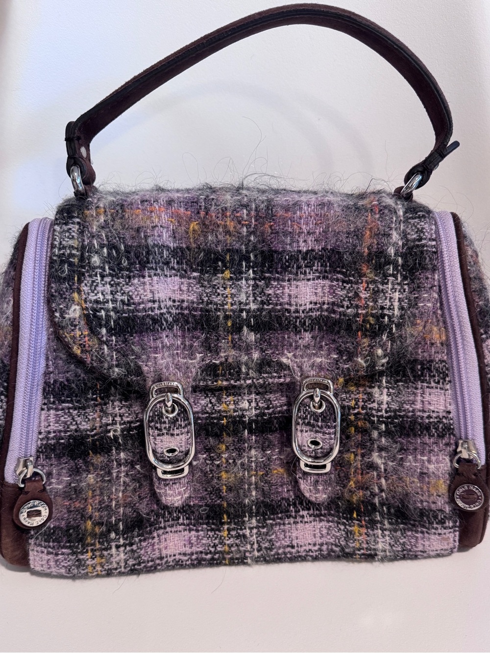 Cole Haan Purple Tweed Top-Handle Satchel with Brown Accents